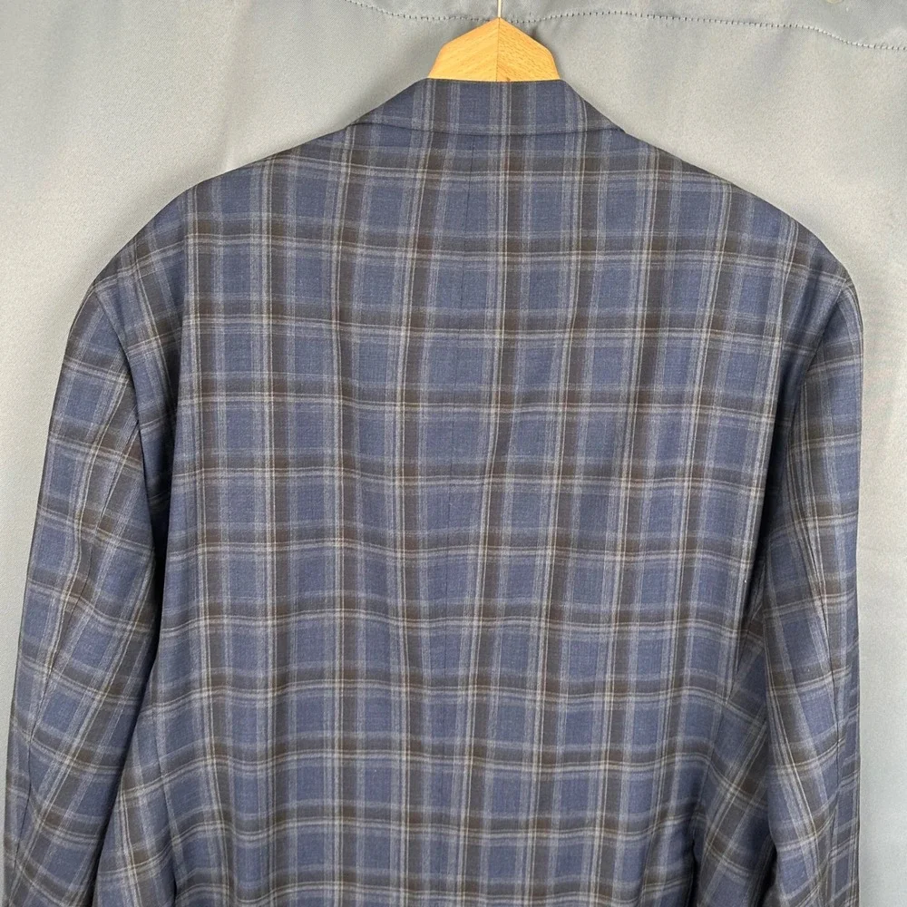 Trunk Club Custom Mens Blue Brown Plaid Wool Blend Blazer Sport Coat C203 50R